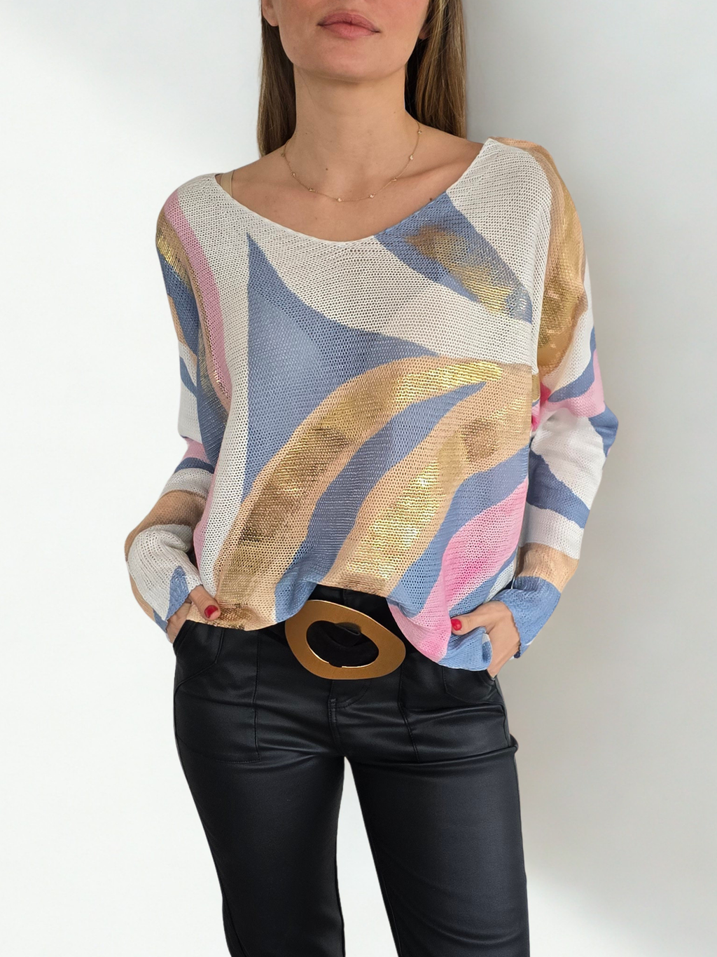 Sweater Italiano Estampado, tono Rosados