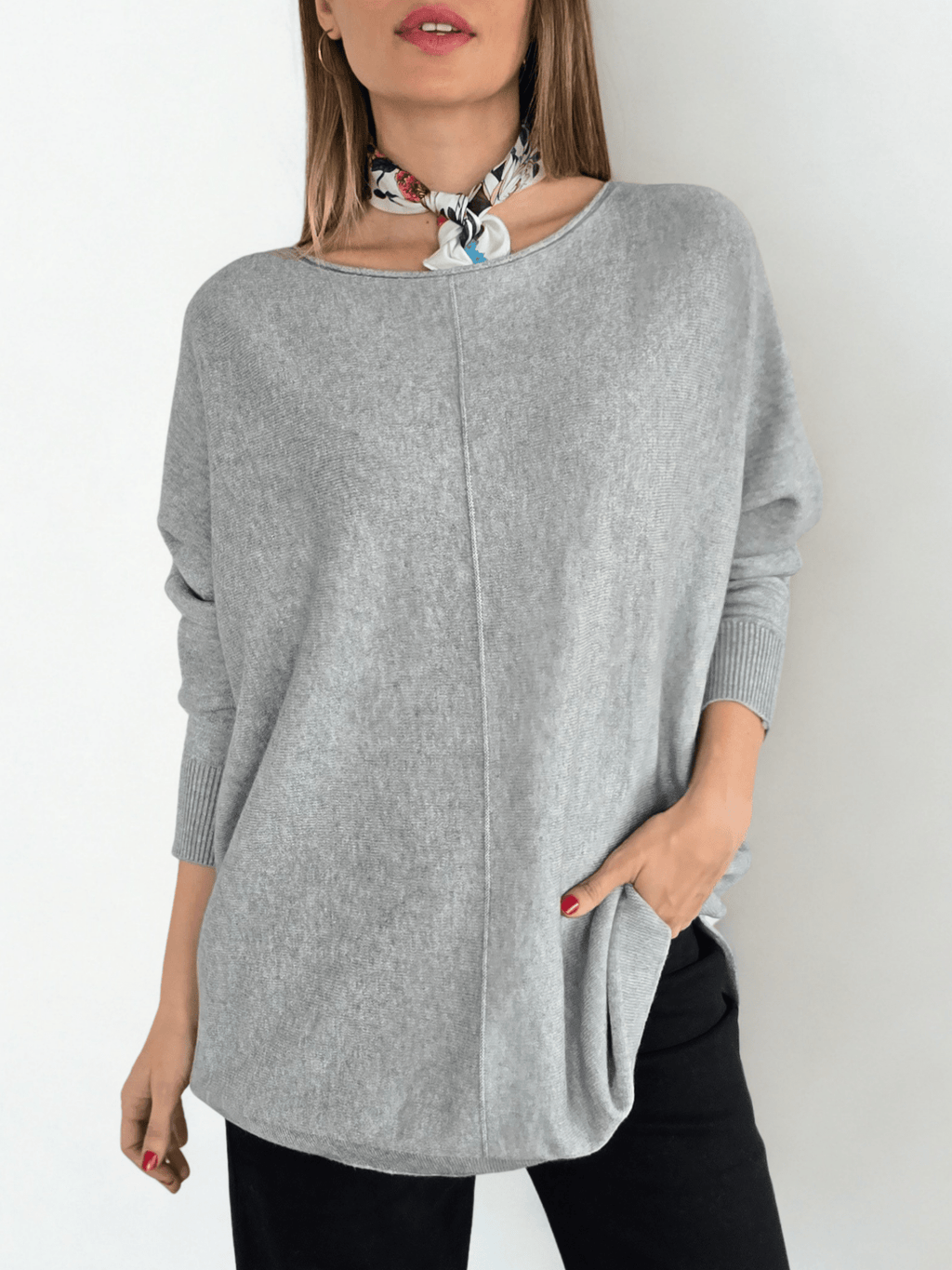 Sweater Ancho con Ribete, color Gris
