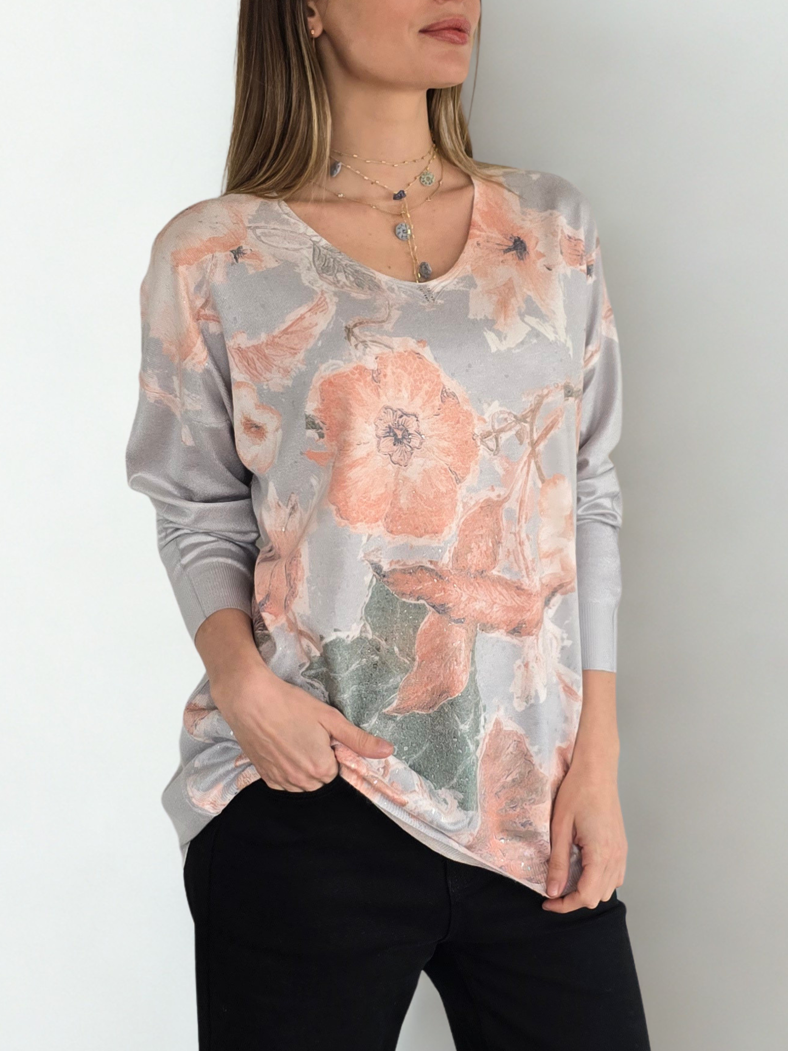 Sweater Estampado, fondo Gris Claro