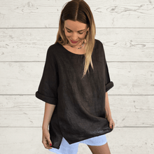 Cargar imagen en el visor de la galería, Blusa Italiana Verona 100% Lino, color Chocolate
