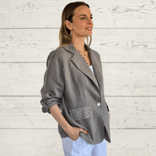 Cargar imagen en el visor de la galería, Chaqueta Blazer 100% Lino Italiano con bordado, color Taupe
