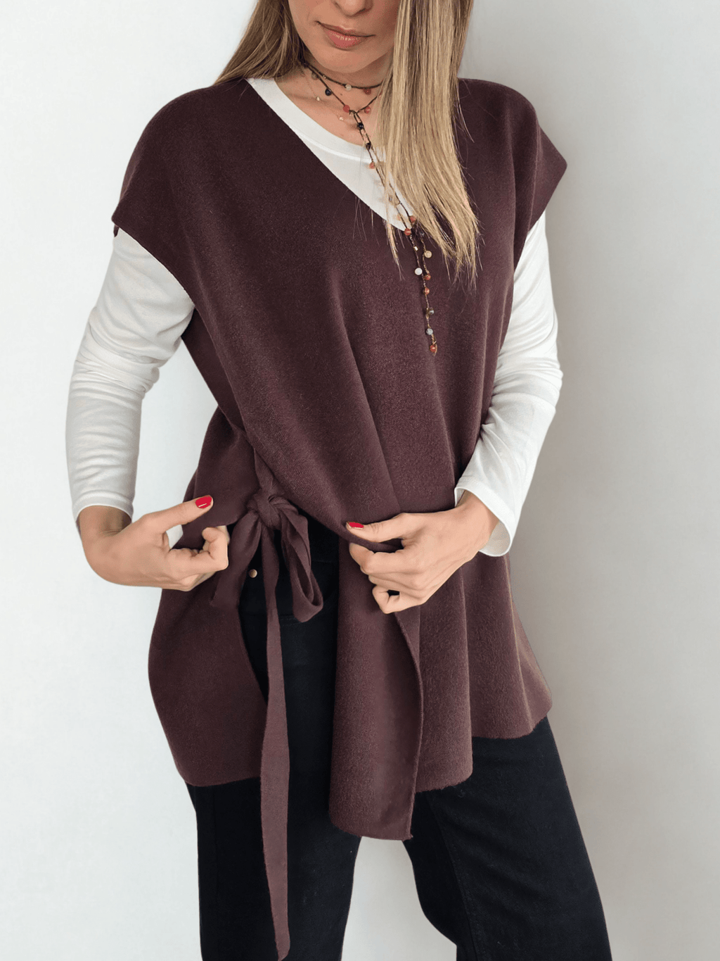 Sweater sin mAngas Lazo, color Chocolate