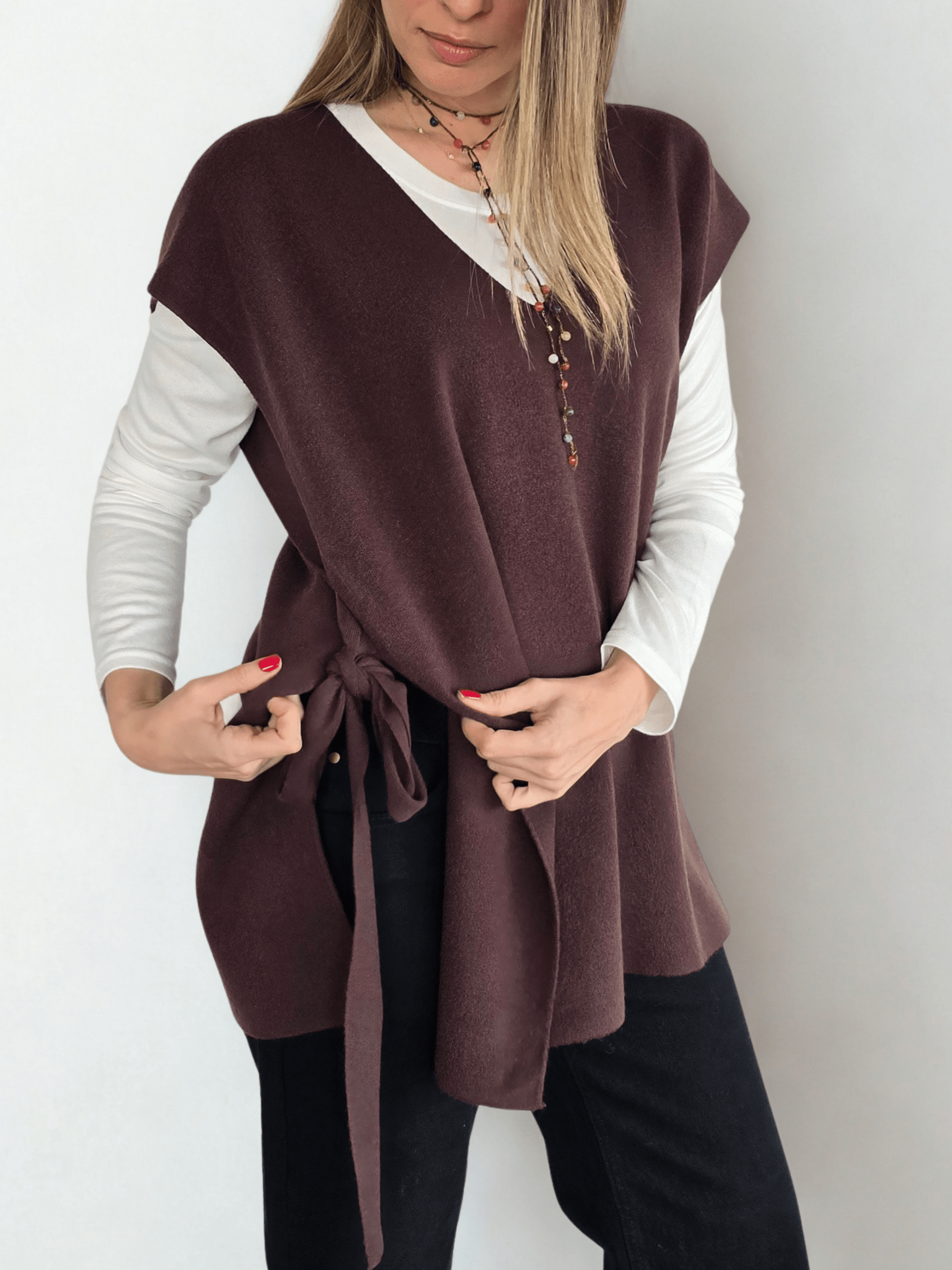 Sweater sin mAngas Lazo, color Chocolate