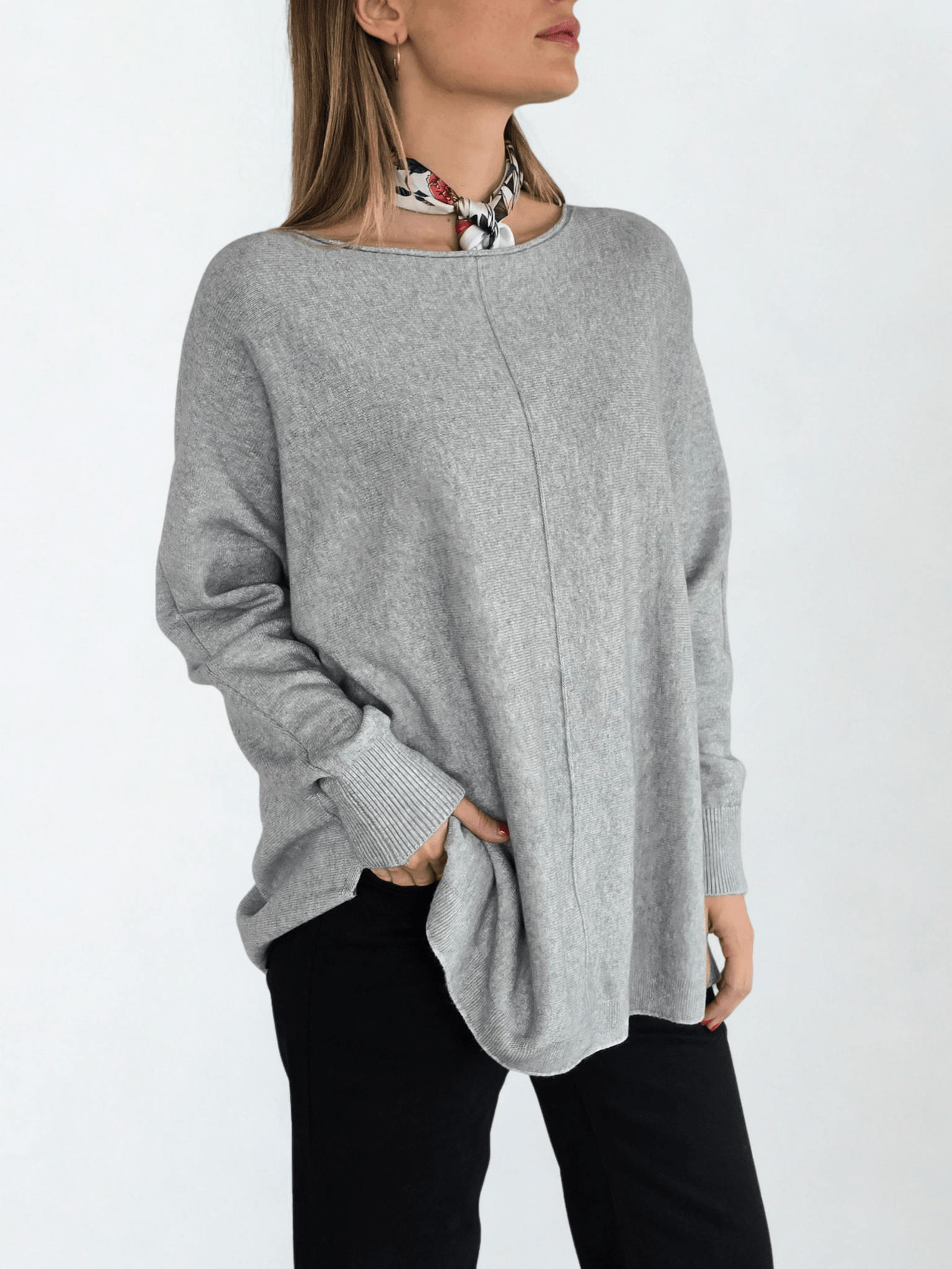 Sweater Ancho con Ribete, color Gris