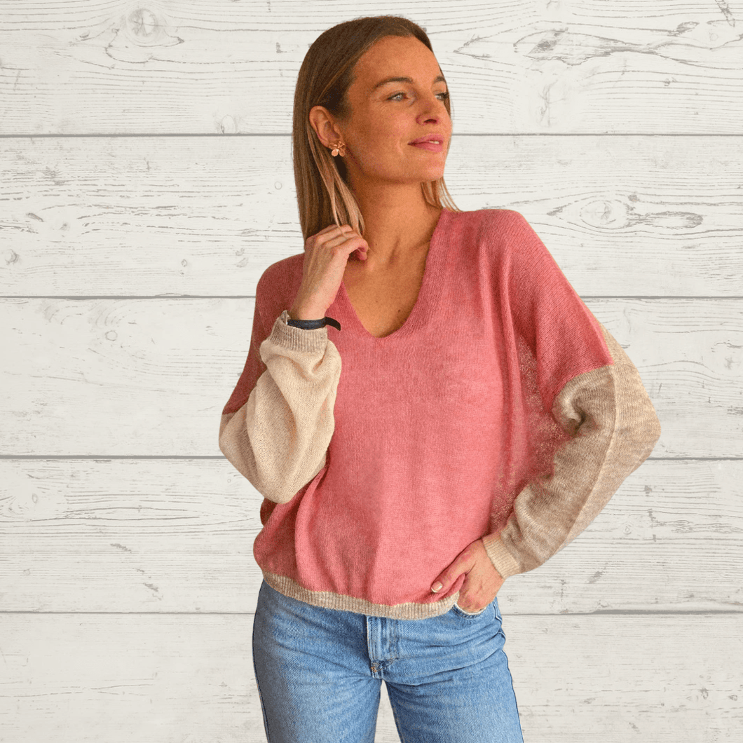 Sweater tres colores, fondo Coral