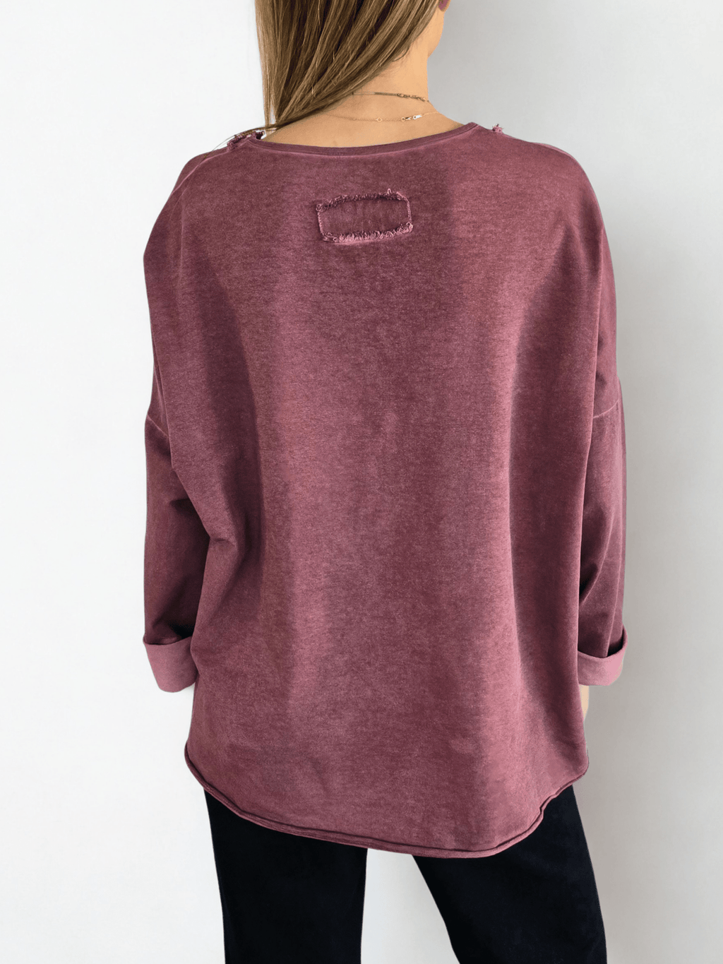 Sweater Polerón Teñido con desflecado, color Burdeo