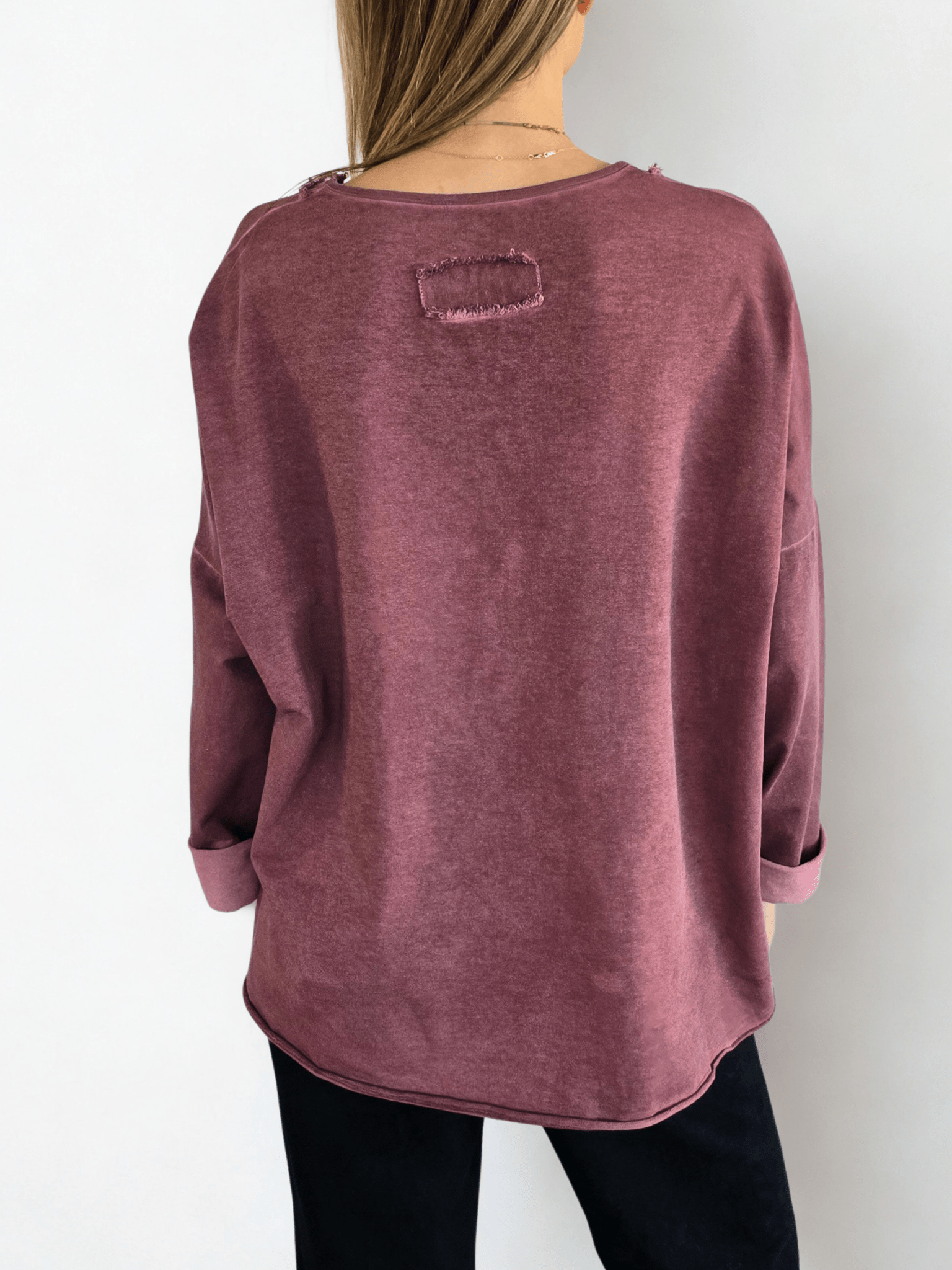 Sweater Polerón Teñido con desflecado, color Burdeo