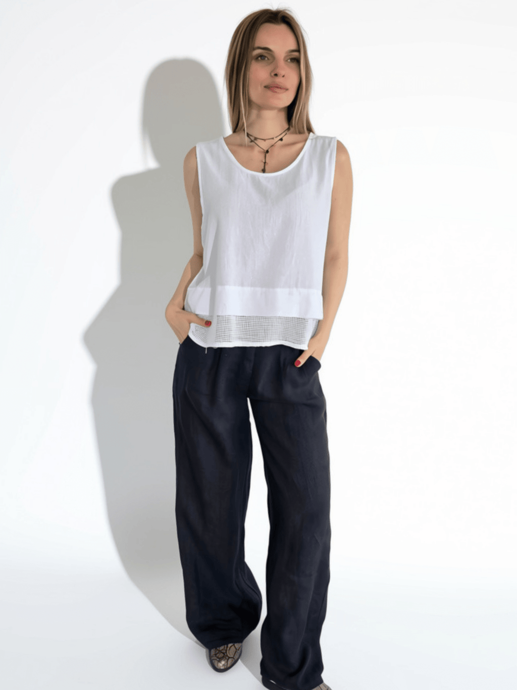Blusa Italiana dos Texturas, color Blanco