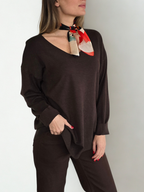 Sweater Escote en V, color Chocolate
