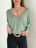 Sweater Italiano Escote en V, color Verde Menta