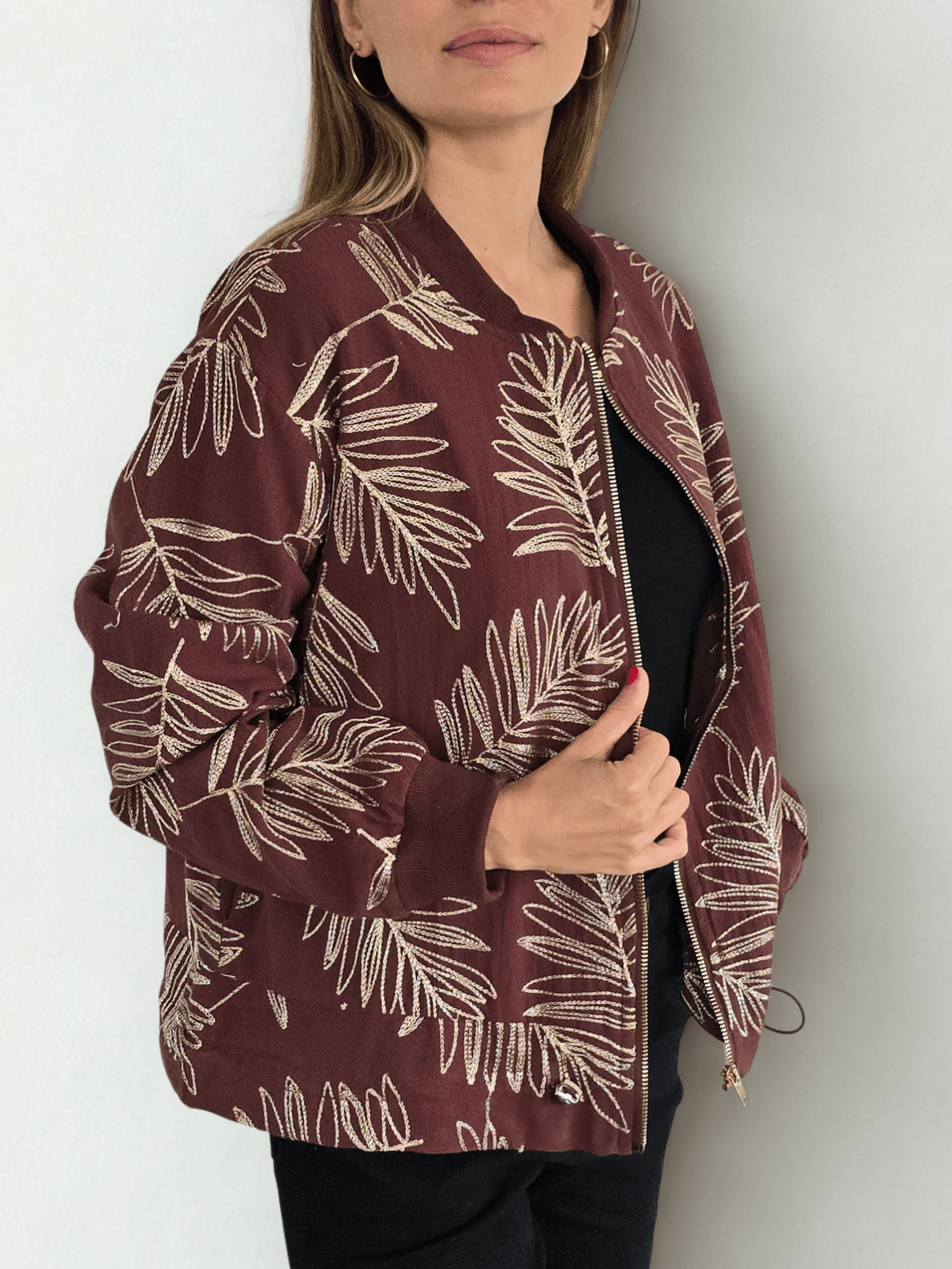 Chaqueta Bomber Bordado, color Burdeo