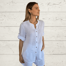 Cargar imagen en el visor de la galería, Blusa Italiana Toscana 100% Lino, color Blanco
