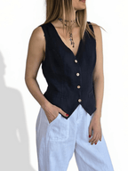 Blusa Gillette Italiano 100% Lino, color Azul Marino