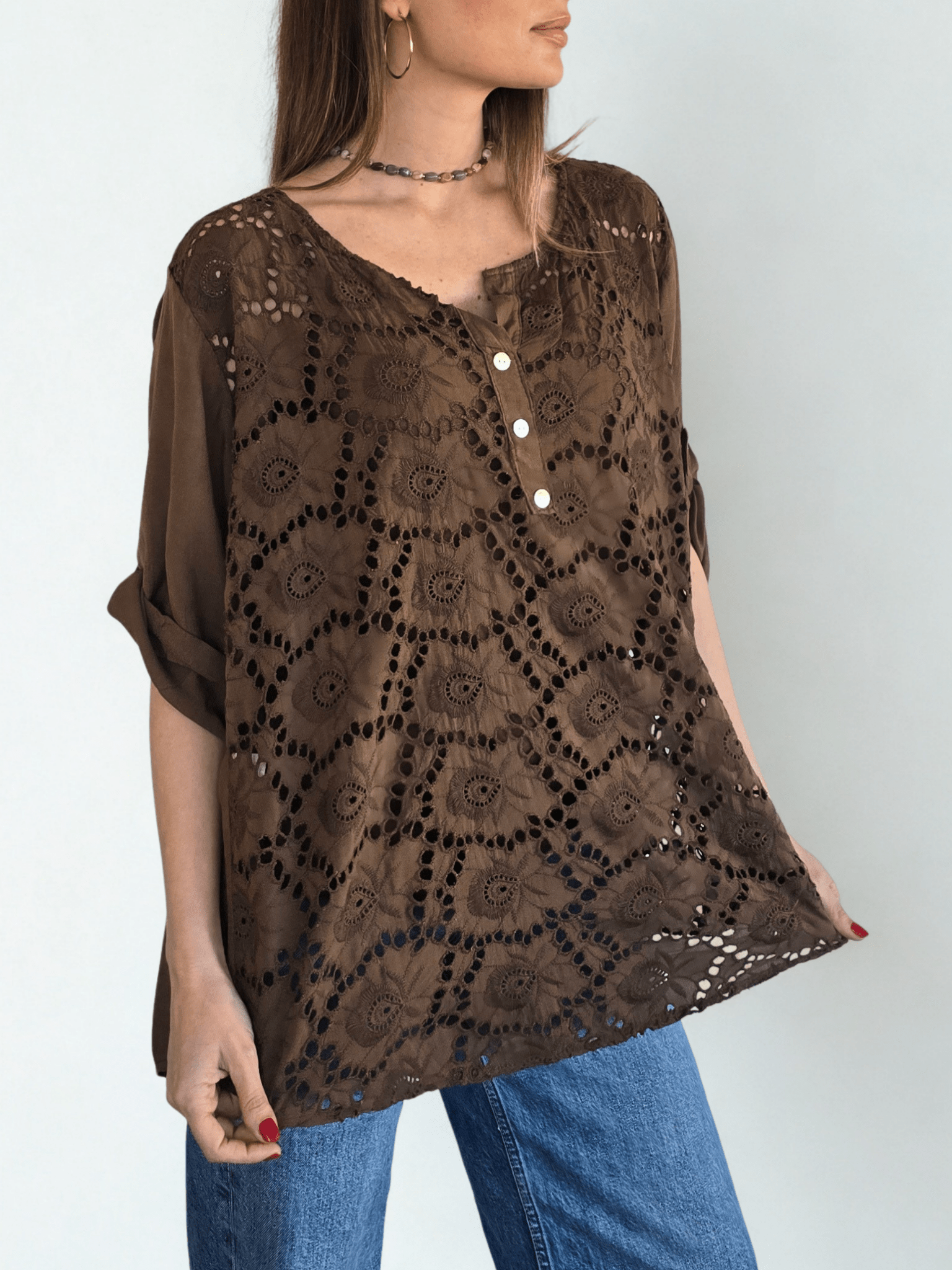 Blusa Italiana Macramé, color Chocolate