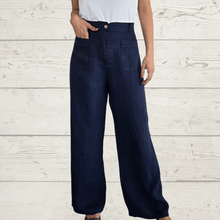 Cargar imagen en el visor de la galería, Pantalón 100% Lino Italiano dos bolsillos, color Azul Marino
