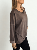 Sweater Polerón Teñido con desflecado, color Chocolate