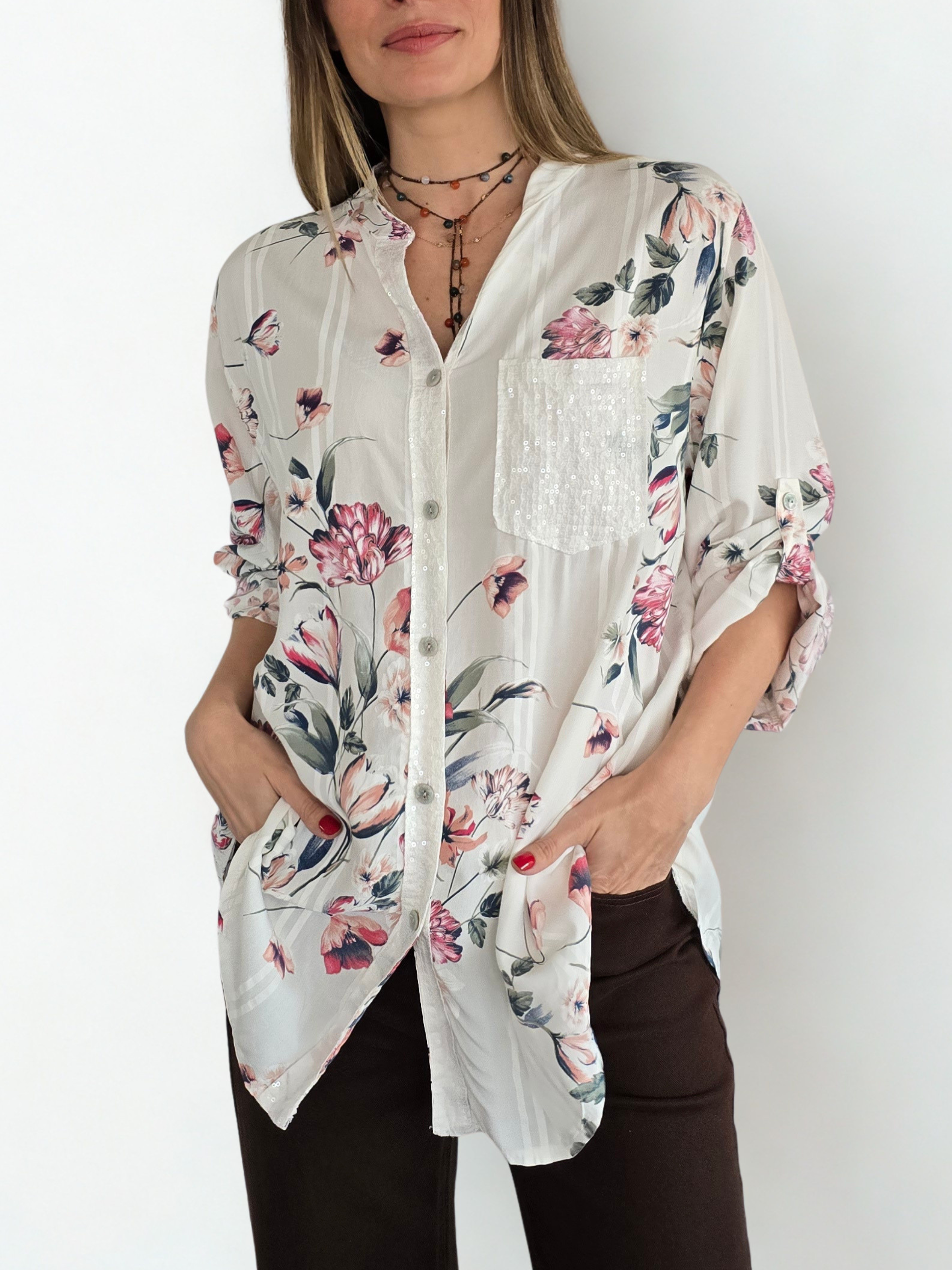 Blusa Italiana Estampada, fondo Blanco