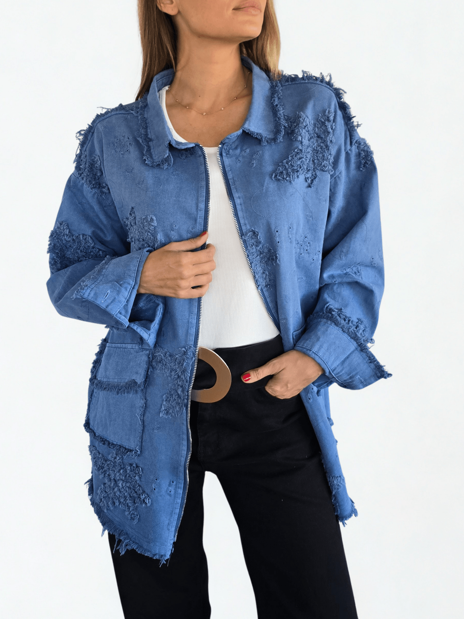 Chaqueta Bordada, color Azul