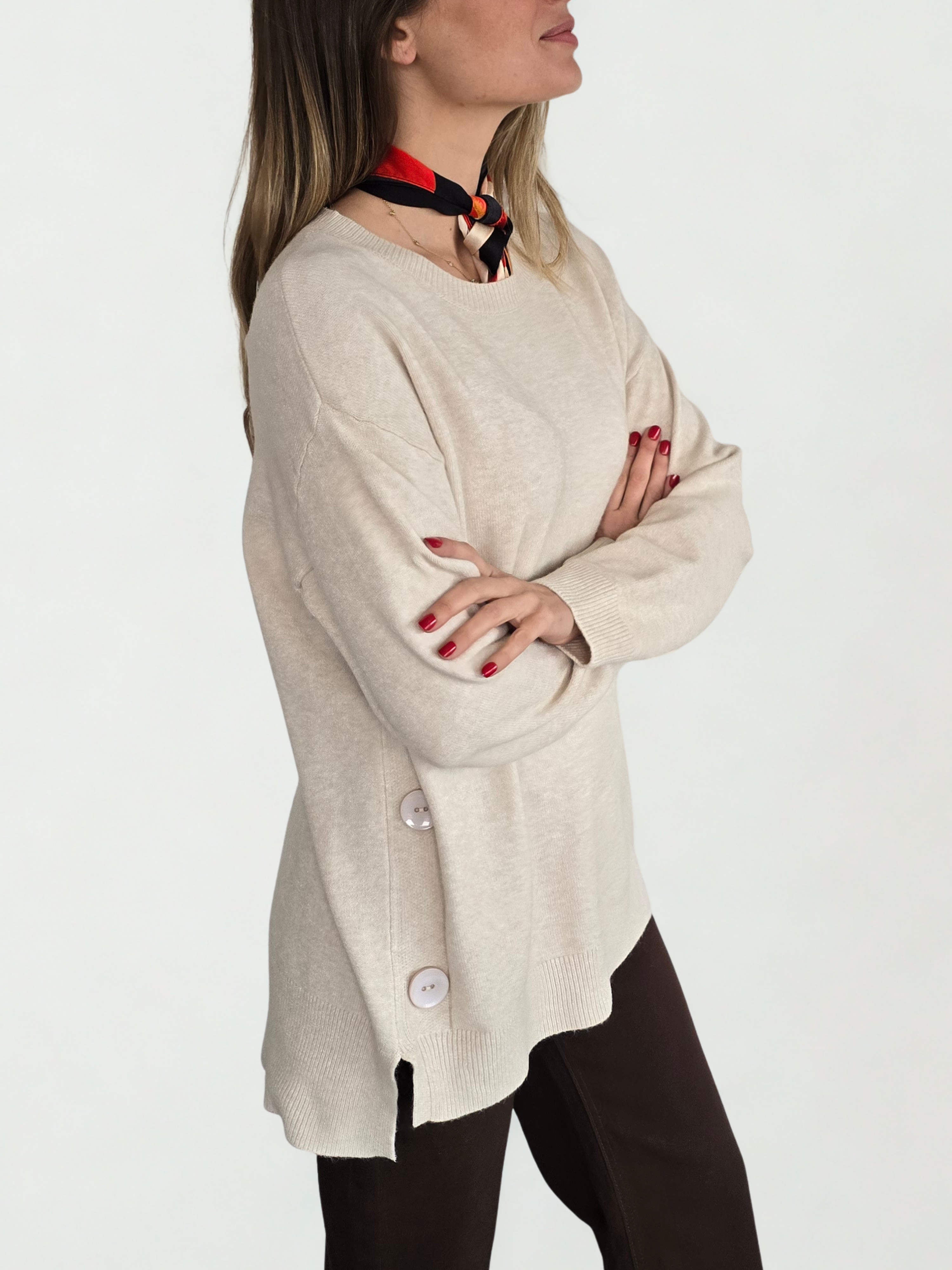 Sweater con Botones a los Lados, color Beige