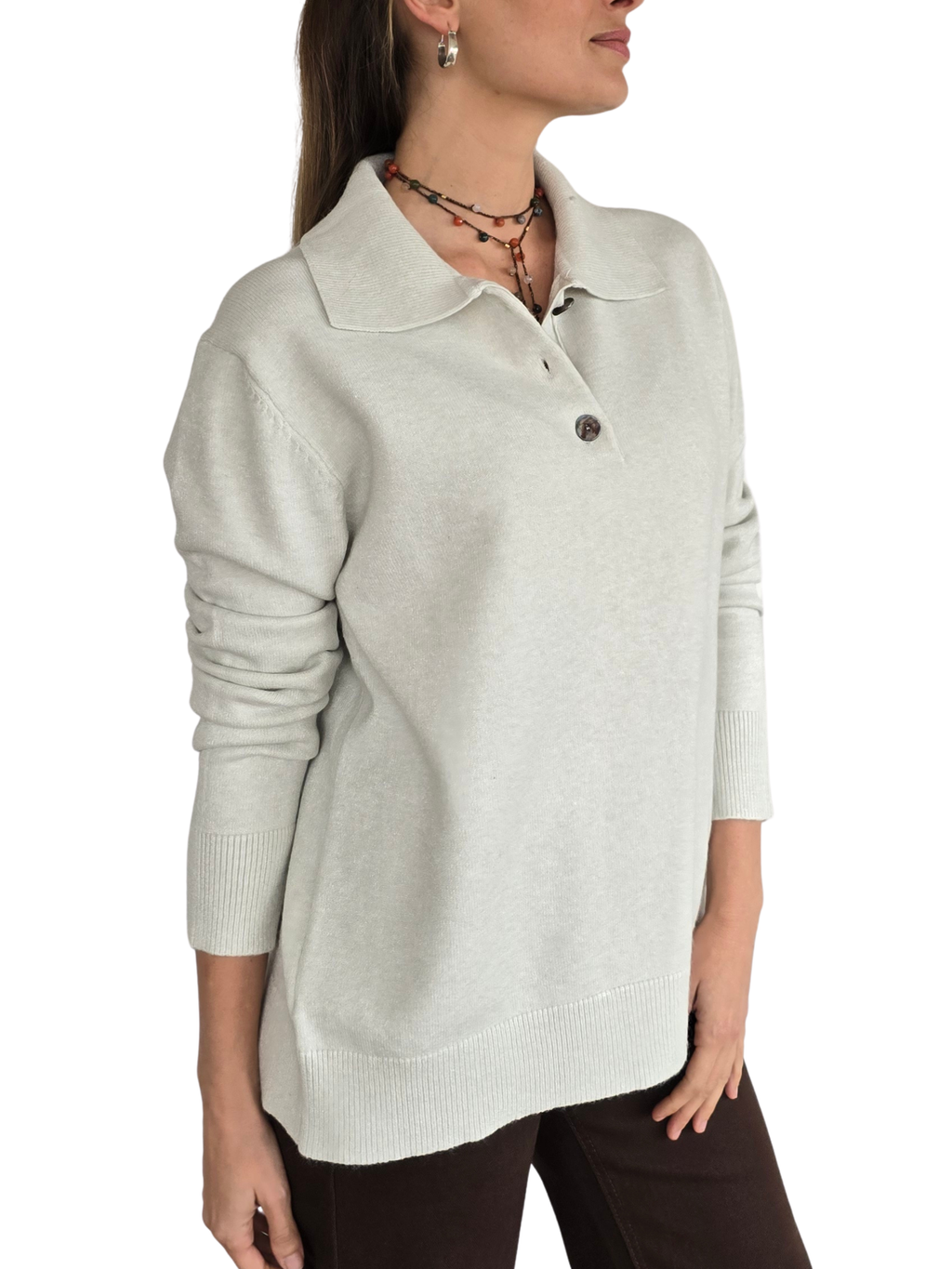 Sweater Tres Botones, color Blanco Invierno
