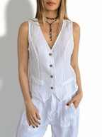 Blusa Gillette Italiano 100% Lino, color Blanco