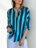 Blusa Italiana Rayada, color Azul con Verde