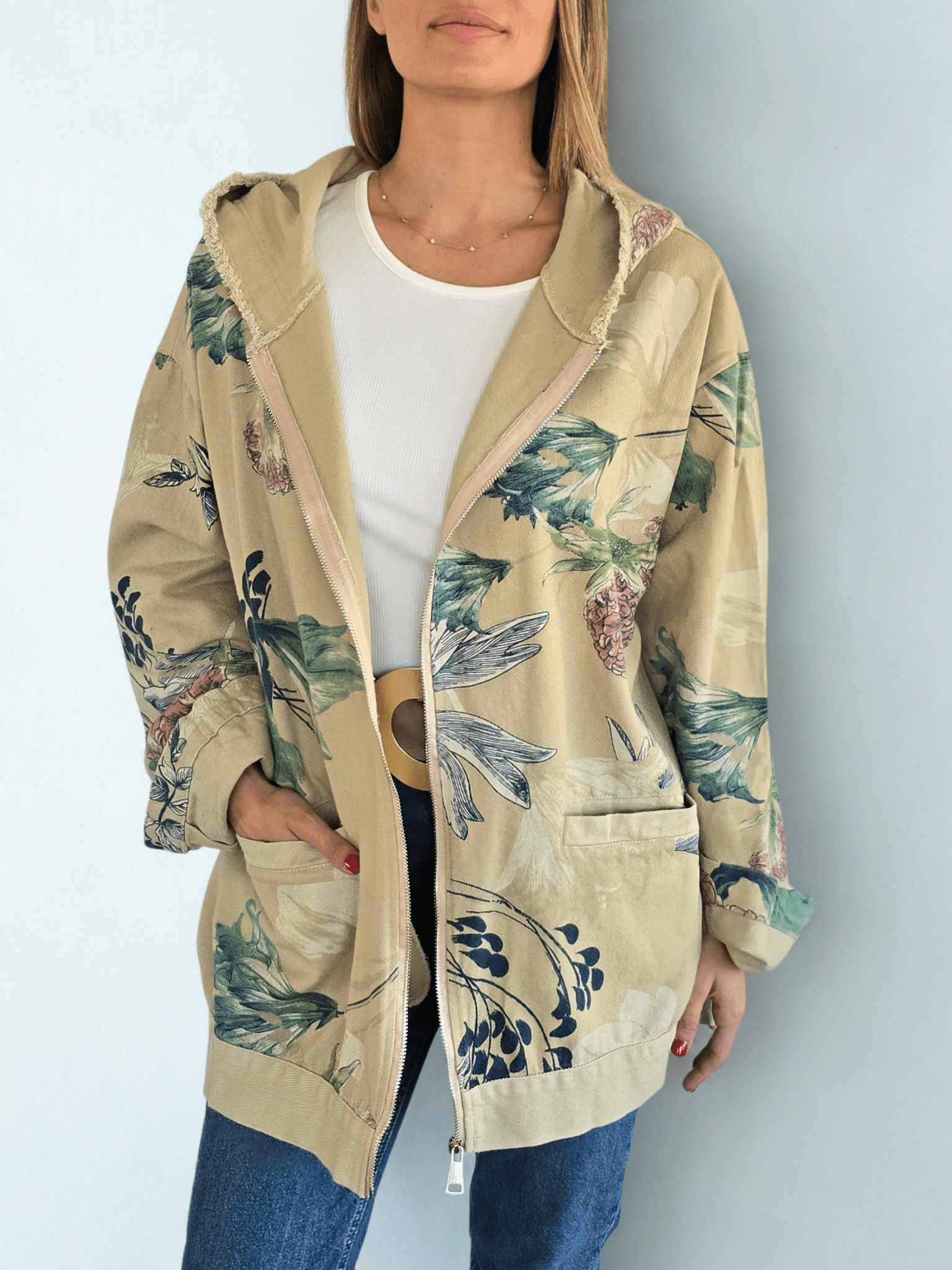 Chaqueta de Jeans Estampada, fondo Mostaza