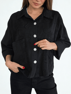 Chaqueta Italiana Botón Strass, color Negro