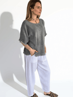 Blusa Italiana Desflecada, color Gris