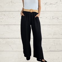 Cargar imagen en el visor de la galería, Pantalalón 100% Lino Italiano con cinturón, color Negro
