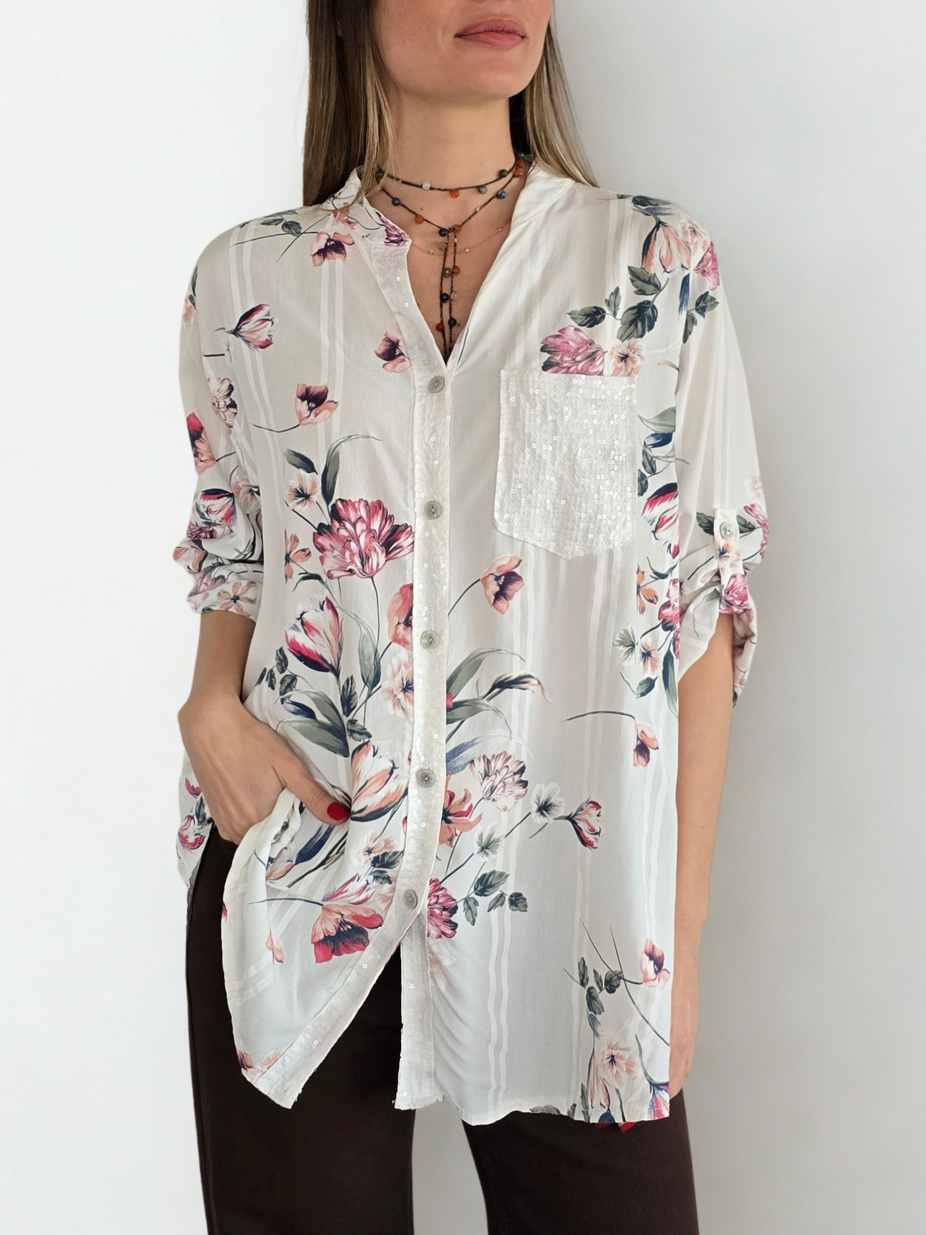 Blusa Italiana Estampada, fondo Blanco