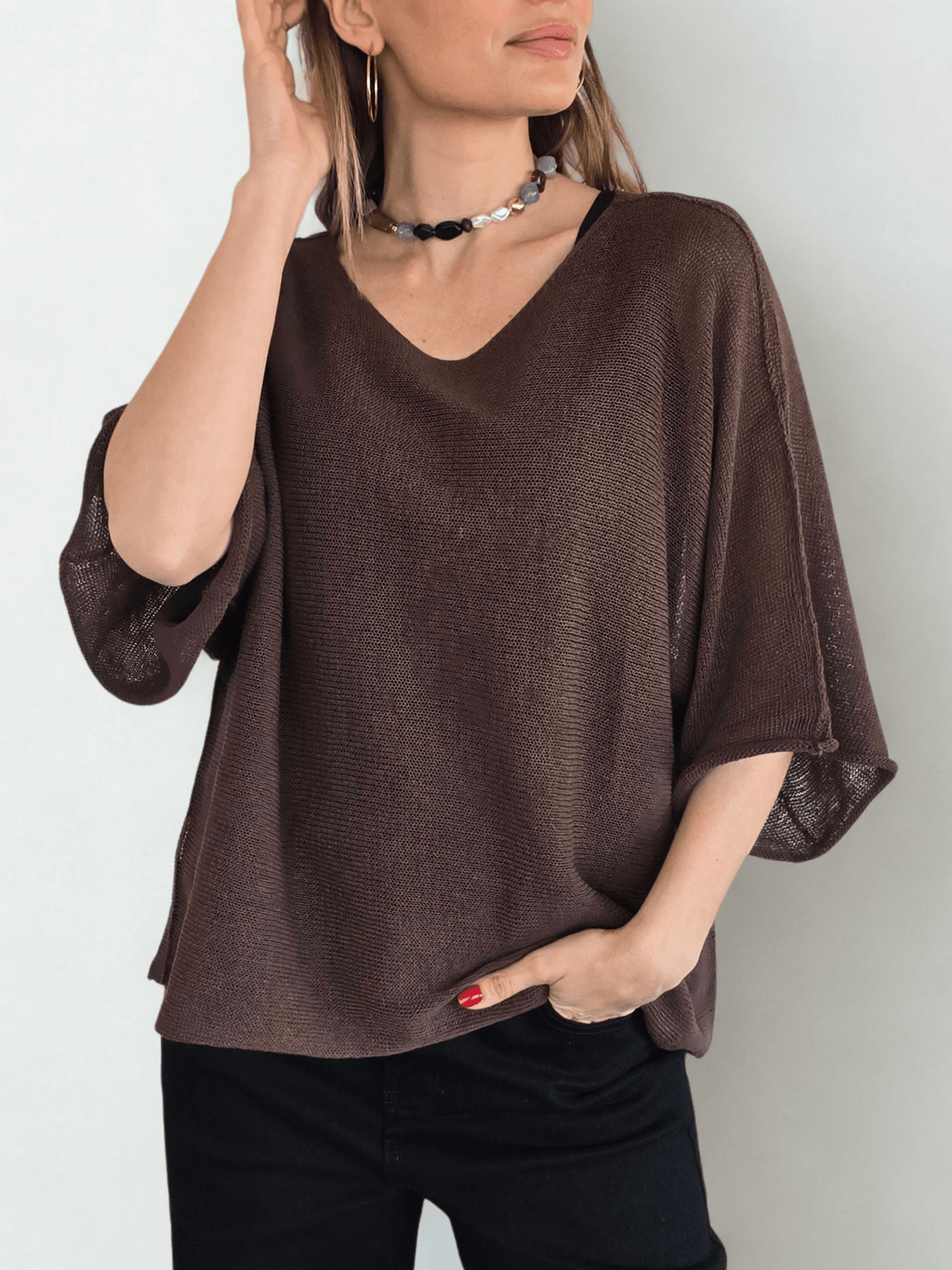 Sweater Italiano de Hilo, color Chocolate