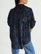 Blusa Italiana Estampada, fondo Azul Marino