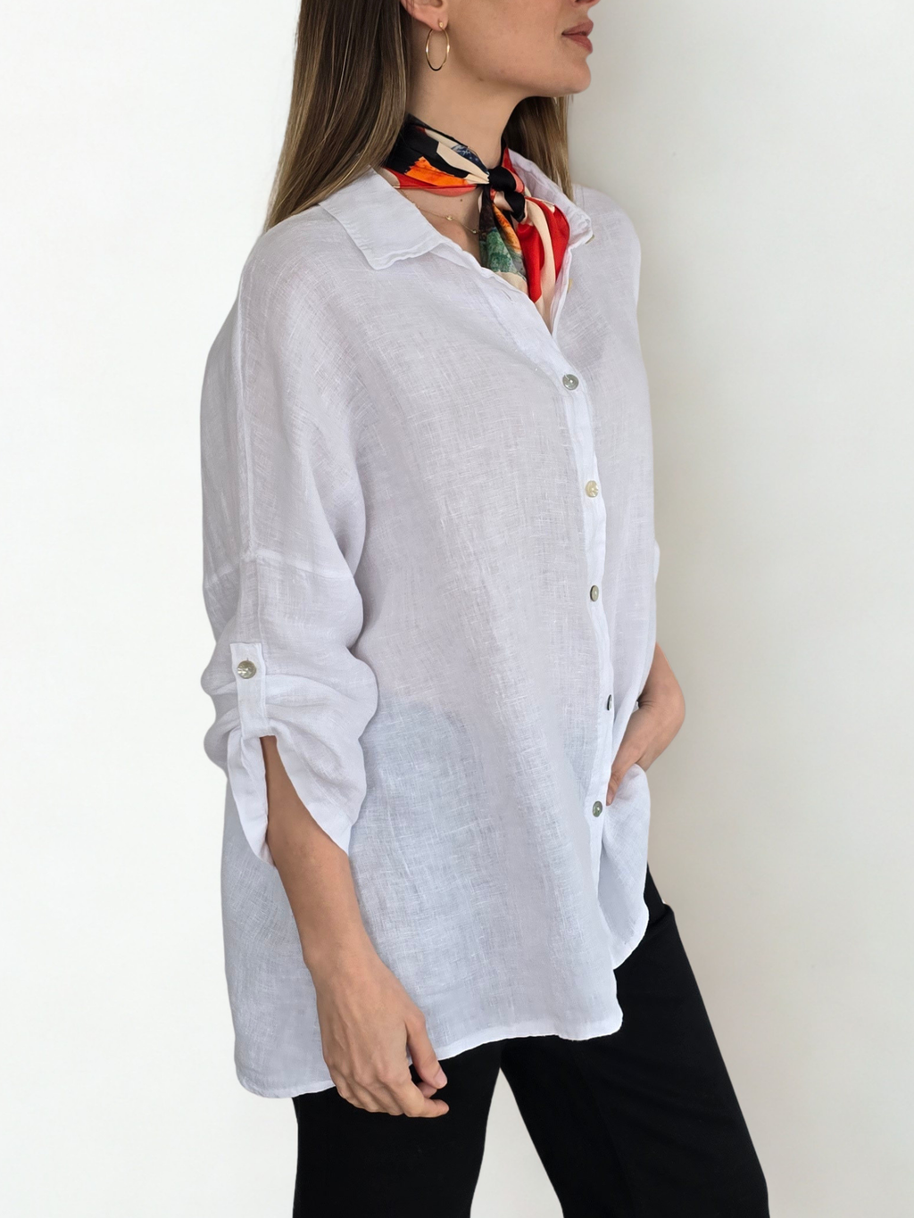 Blusa de Lino Italiana Ancha, color Blanca