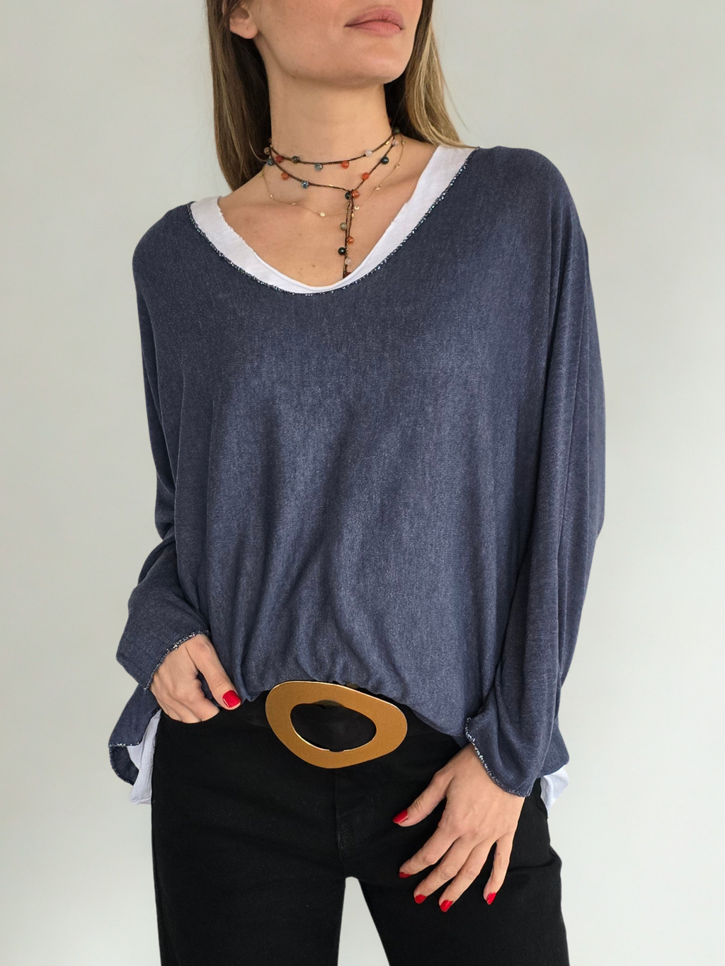 Sweater Italiano con Polera, color Azul