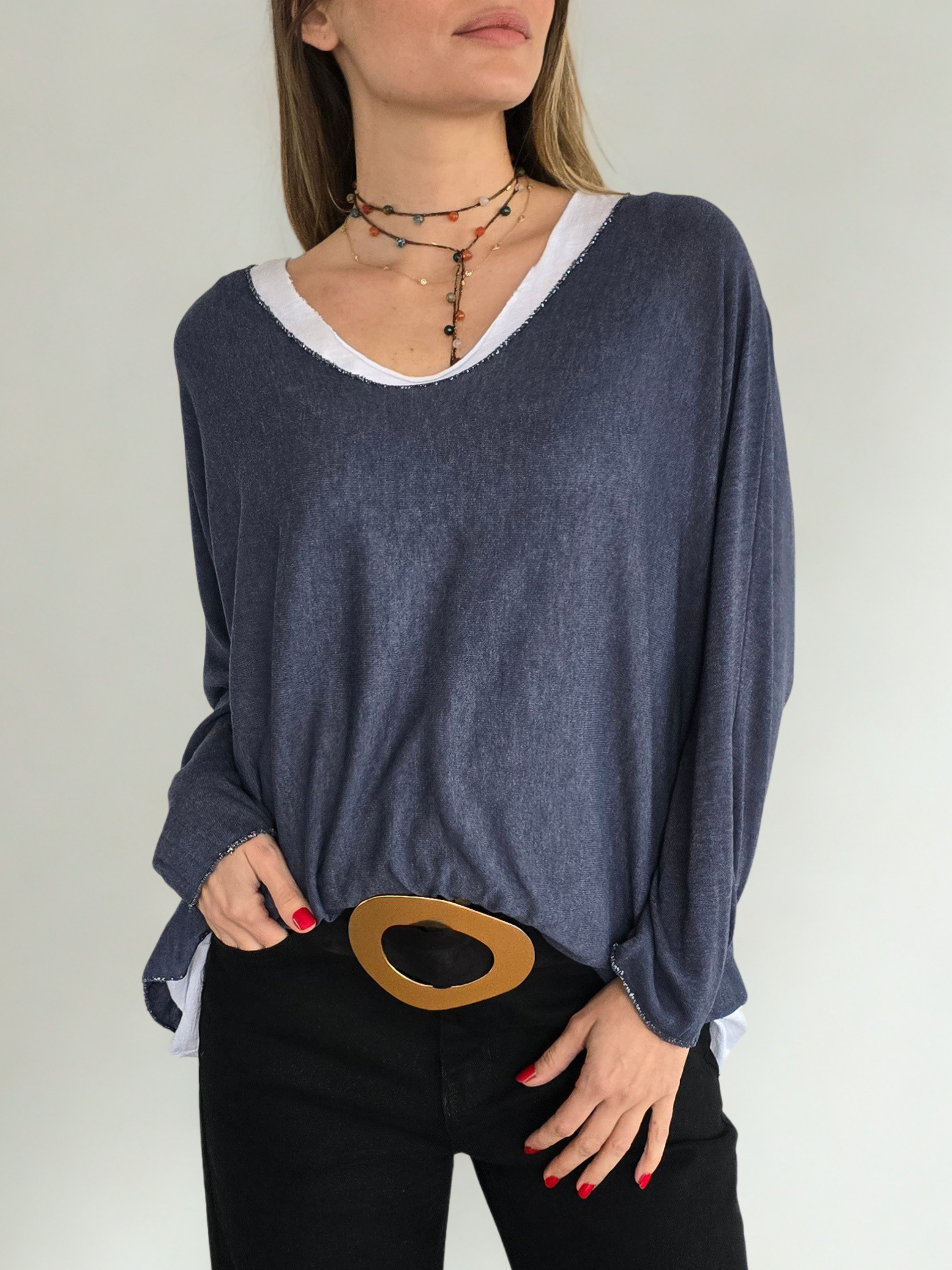 Sweater Italiano con Polera, color Azul
