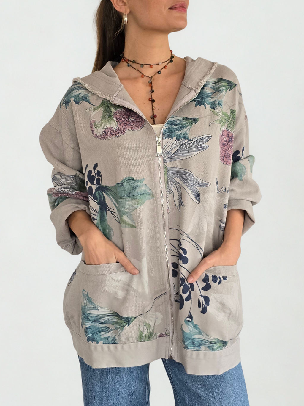 Chaqueta de Jeans Estampada, fondo Gris