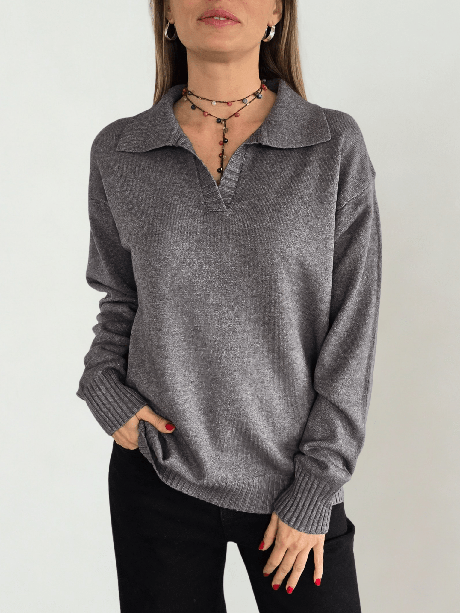 Sweater Con Cuello, color Gris