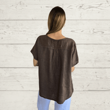 Cargar imagen en el visor de la galería, Blusa 100% Lino Italiano Bordada, color Chocolate
