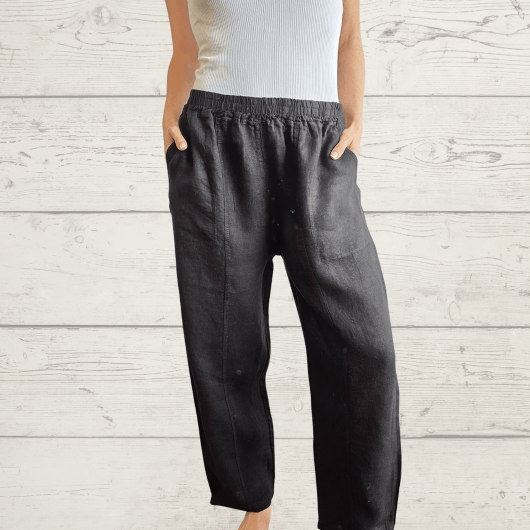 Pantalón de Lino Italiano dos bolsillos, color Negro