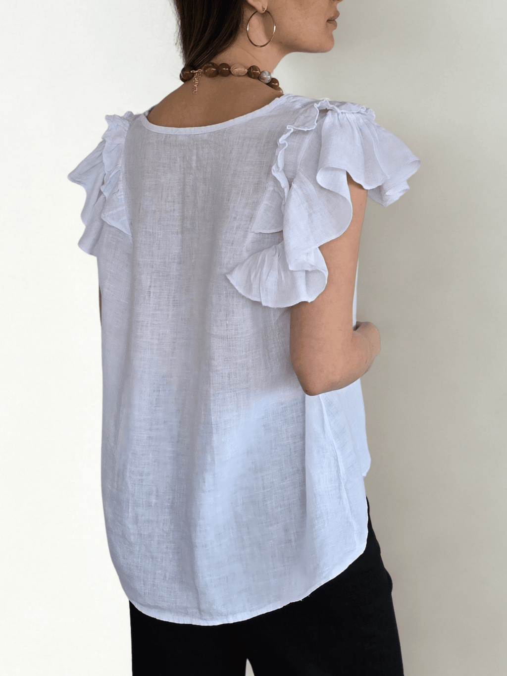 Blusa Italiana 100% Lino Mangas Irregulares, color Blanco