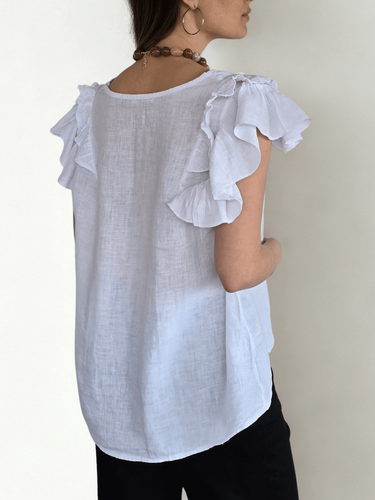 Blusa Italiana 100% Lino Mangas Irregulares, color Blanco