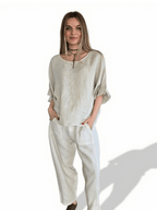 Pantalón Italiano 100% Lino, color Beige