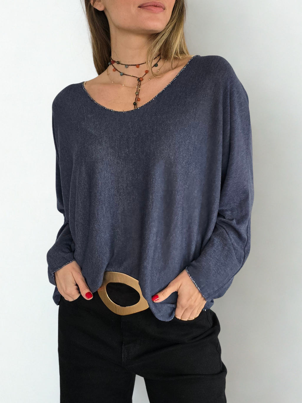 Sweater Italiano con Polera, color Azul