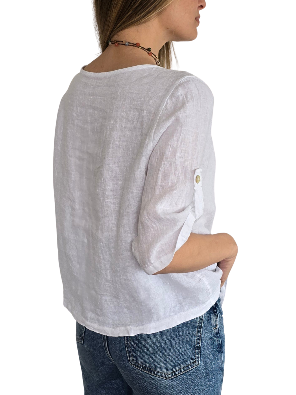 Blusa Italiana 100% Lino Botones, color Blanco