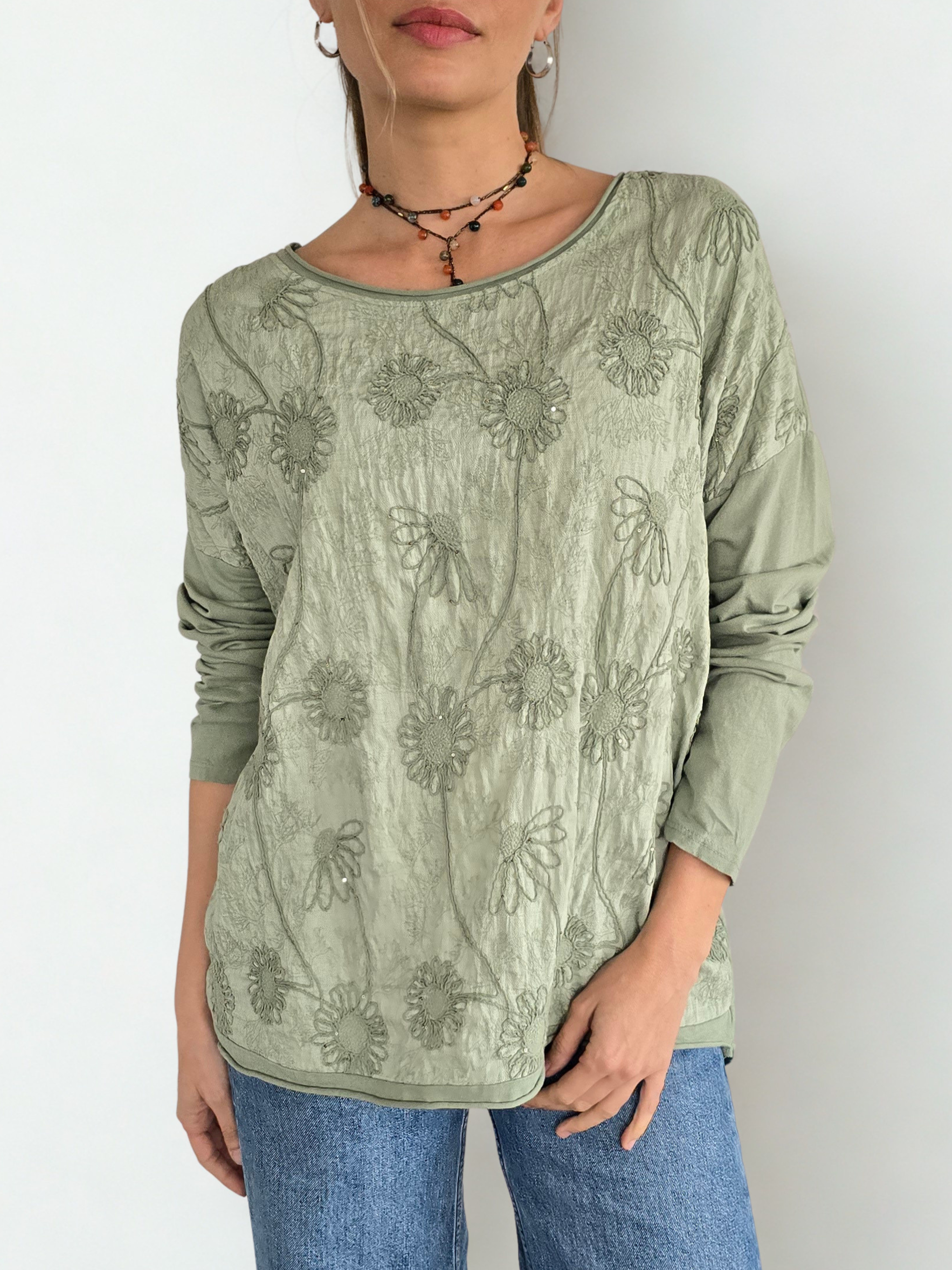 Blusa Italiana Bordada, color Verde Menta