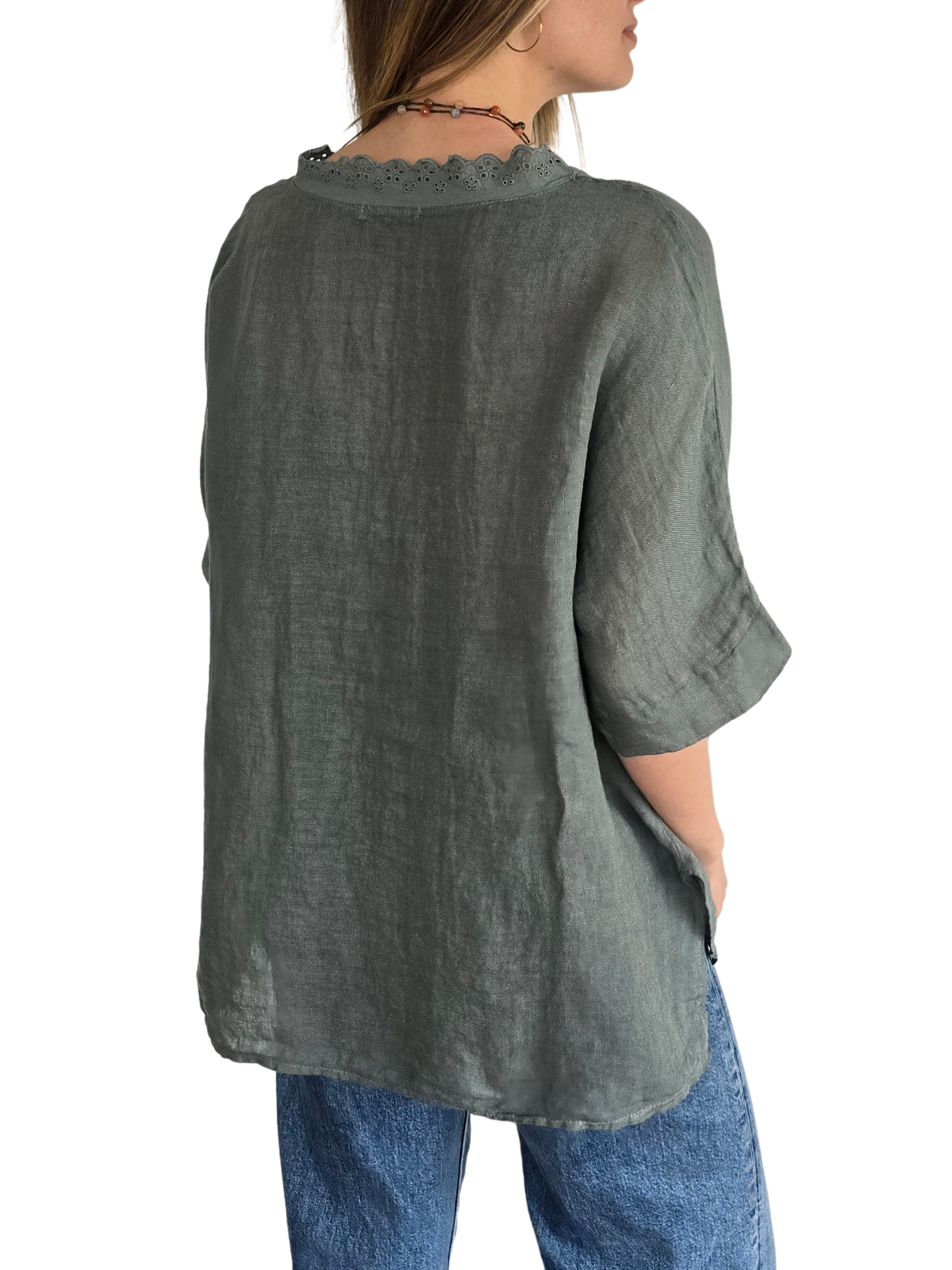 Blusa Italiana Escote Bordado, color Verde