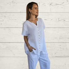 Cargar imagen en el visor de la galería, Blusa 100% Lino Italiano Bordada, color Blanco
