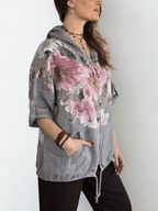 Chaqueta Italiana 100% Lino Estampado, fondo Taupe