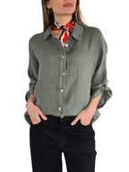 Blusa de Lino Italiano Ancha, color Verde